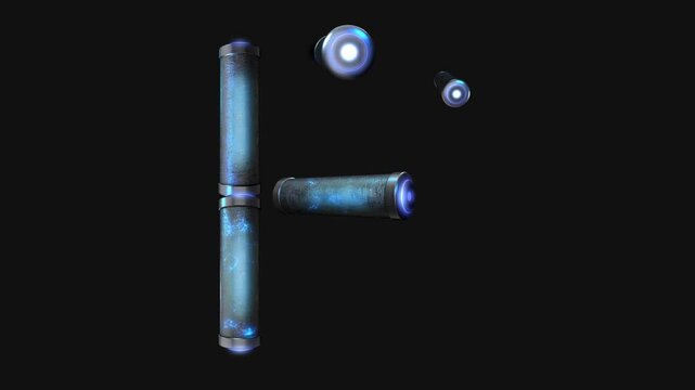 A drag and drop overlay letter that is made up from animated metallic tubes that pulsate and rotate.
