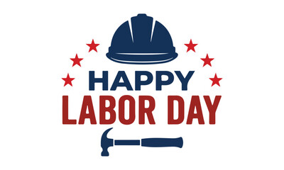 Fototapeta premium Happy labor day illustration with construction helmet and hammer design