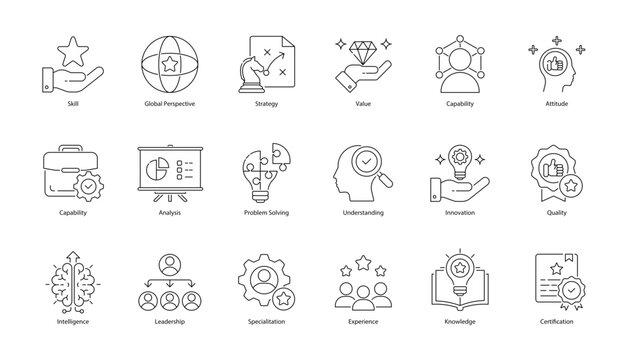 Expertise & Professional Skill Icon Pack Vector Illustration Line Art Outline