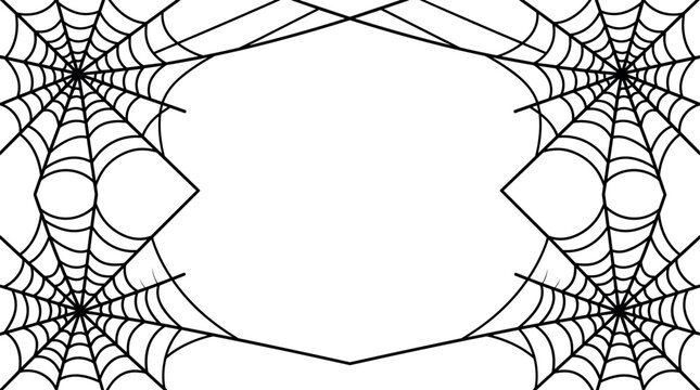 Four Corner Spider Web Frame Border Vector Illustration Isolated on Plain White Background for Halloween