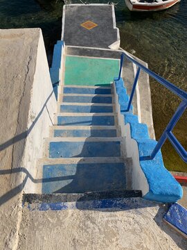 Blue and White Staircase and Cycladic Architecture in Mandrakia, Milos, Greece