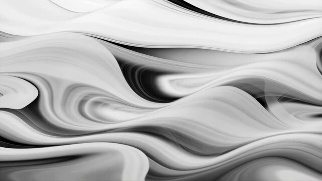 Abstract smooth waves flow and undulate in grayscale tones. Animated background combines smooth flowing waves with fluidity and motion.