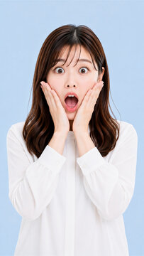 Vertical Surreal Portrait of Shocked Woman with Double Face