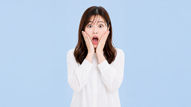 Shocked Woman with Surreal Double Face Optical Illusion