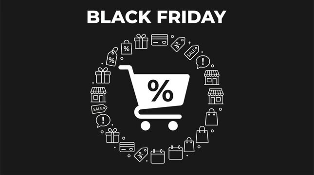 Black Friday Shopping Concept Line Art Vector Illustration