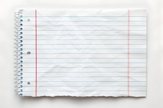 Torn white lined notebook paper sheet with blue lines and binder holes for school and office journaling.