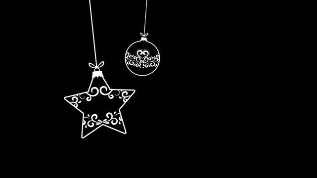 Looping alpha channel star shape christmas ball with hand drawn decoration video. Merry christmas motion animation bauble to use for christmas greetings, xmas, winter holiday, new year projects. 