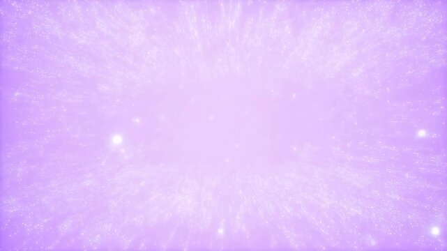 Glowing lavender particles radiate outward from the center against a light purple gradient background. Animated background combines glowing particles with energy and light burst.