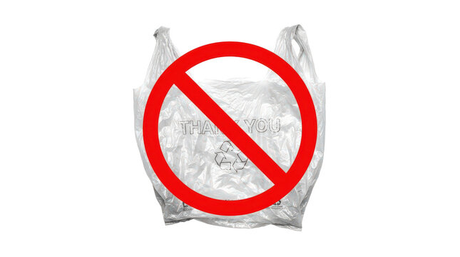 Thank you plastic bag with prohibition sign isolated on transparent background