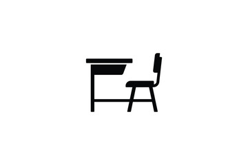 Fototapeta premium minimalist black school desk with chair icon silhouette side view.