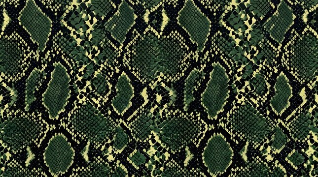 Seamless snake skin pattern background with green and yellow reptile scales in exotic wildlife animal print texture for fashion design and apparel fabric