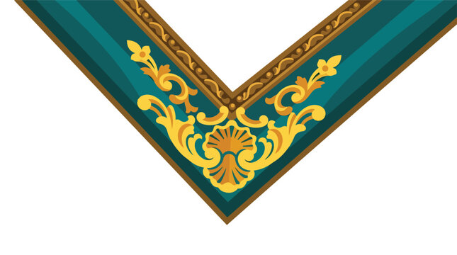 Ornate gold filigree teal collar element and baroque decorative border vector illustration for luxury invitation design