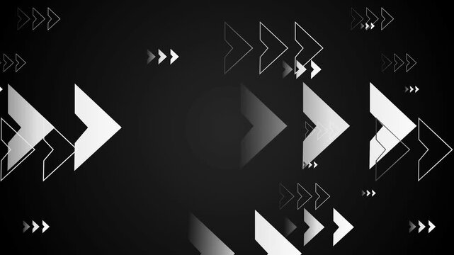 Dark abstract background with layered translucent and outlined chevron arrows pointing right animation