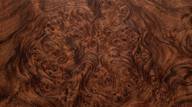 Luxury Dark Polished Burl Wood Grain Texture with Organic Swirling Natural Patterns for Interior Design Background