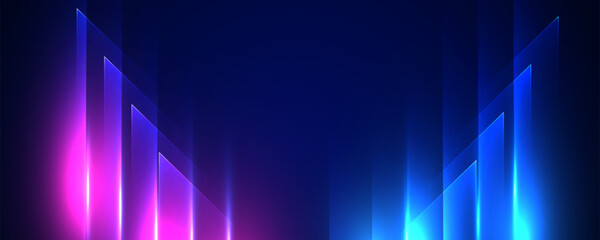 Fototapeta na wymiar Abstract blue technology background with glowing blue and purple geometric lines, light effects and modern digital design.