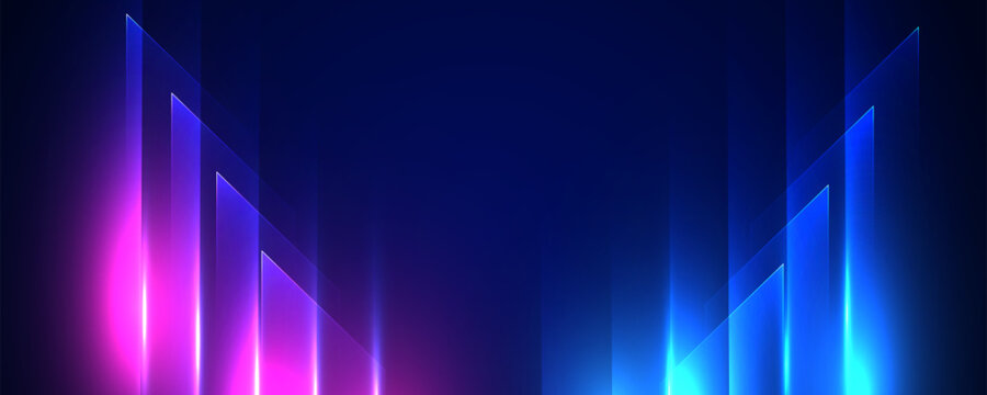 Abstract blue technology background with glowing blue and purple geometric lines, light effects and modern digital design.