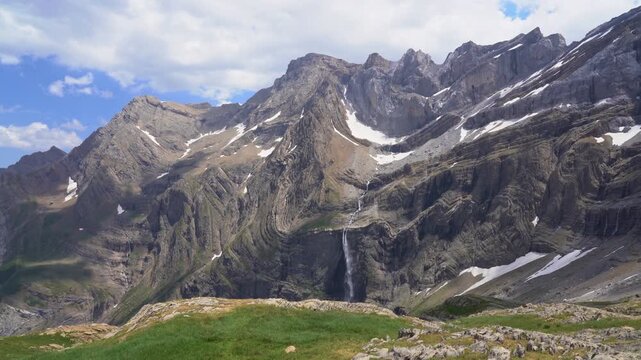 Cirque de Gavarnie with the famous waterfall, near the town of Gavarnie, France.