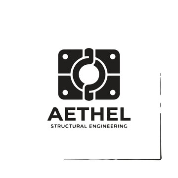 Black and white structural engineering logo featuring a mechanical bracket icon