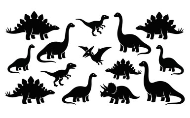 Dinosaur Silhouette Vector Set and Prehistoric Animals Clipart © Nasir