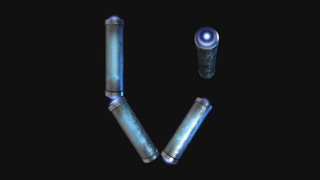 A drag and drop overlay letter that is made up from animated metallic tubes that pulsate and rotate.
