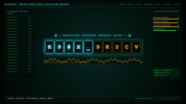 Brute force password cracking matrix animation with unlocked access