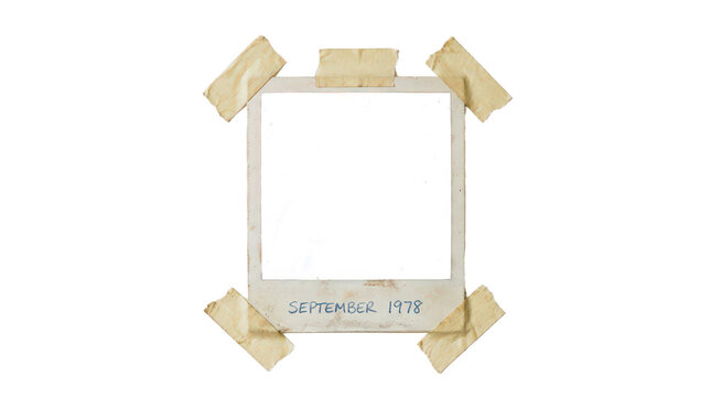 Vintage polaroid frame with september 1978 text isolated on transparent background