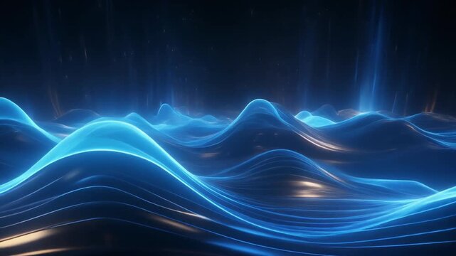 Glowing energy waves traveling through a dark scientific environment. Ideal for physics education, STEM presentations, science research, technology, and educational media.