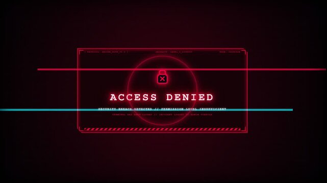 Sci fi security breach alert animation with red access denied HUD