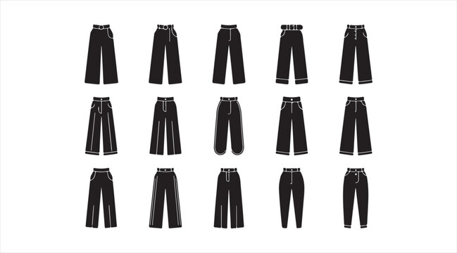 Black trousers and pants fashion silhouette icon collection