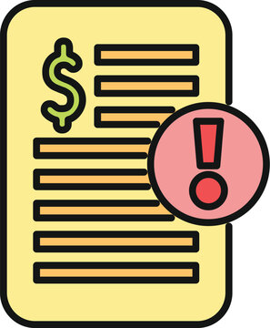 Invoice document with dollar sign and exclamation mark representing financial warning or overdue bill