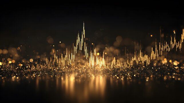 Elegant golden financial graph with bokeh and sparkling lights