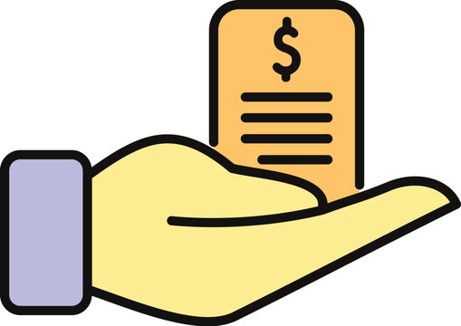 Hand holding a paper bill displaying a dollar sign and text lines