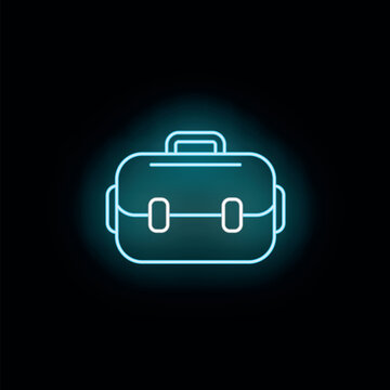 Briefcase line icon glowing in neon blue representing business and professionalism