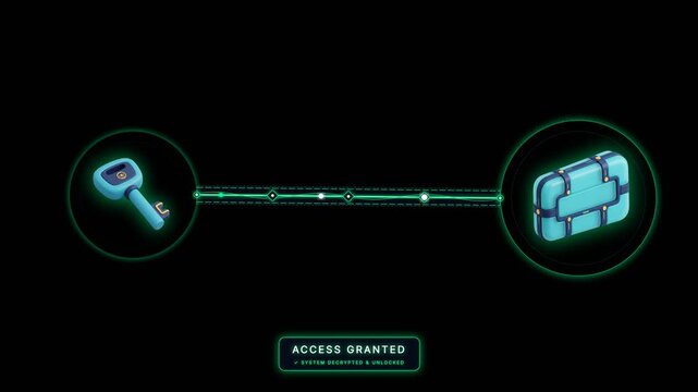 3D hardware key authenticating encrypted safe vault animation