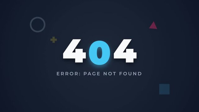 Modern digital interface displaying a 404 page not found error message on a dark background