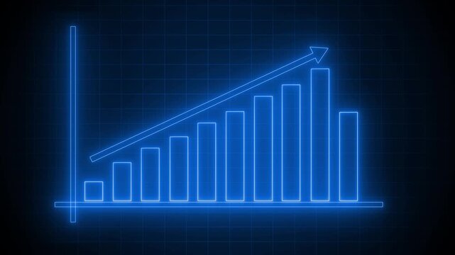 Glowing neon bar chart with upward arrow animation