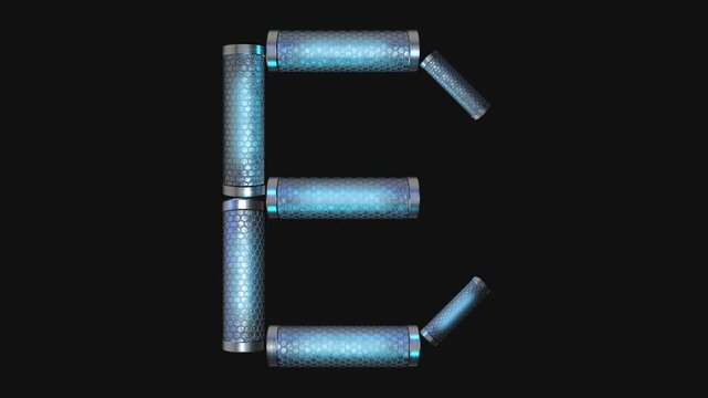 A drag and drop overlay letter that is made up from animated metallic tubes that pulsate and rotate.
