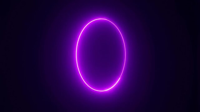 Glowing purple neon oval pulses in brightness against a dark background. Animated scene combines oval shape and glow effect with layered visual depth.