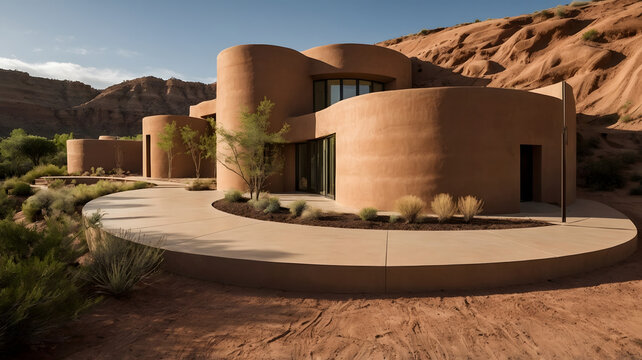 Luxury futuristic desert adobe villa architecture exterior