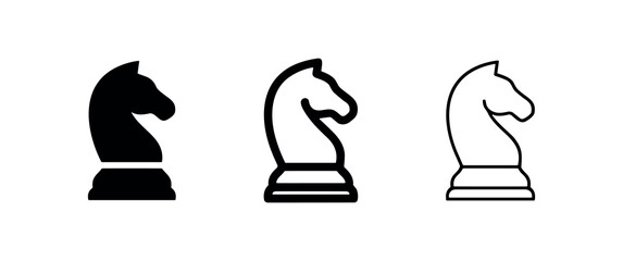 Chess knight piece icon set in glyph, outlined, and bold styles © liubomir118809