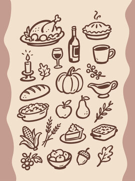 Thanksgiving Food Doodle Set Illustration