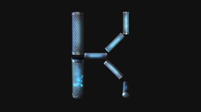 A drag and drop overlay letter that is made up from animated metallic tubes that pulsate and rotate.
