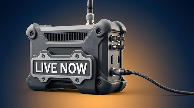 Live streaming encoder, video transmitter and broadcasting equipment for media production, digital signal and professional gear. Wireless connectivity, recording studio and online video news kit.