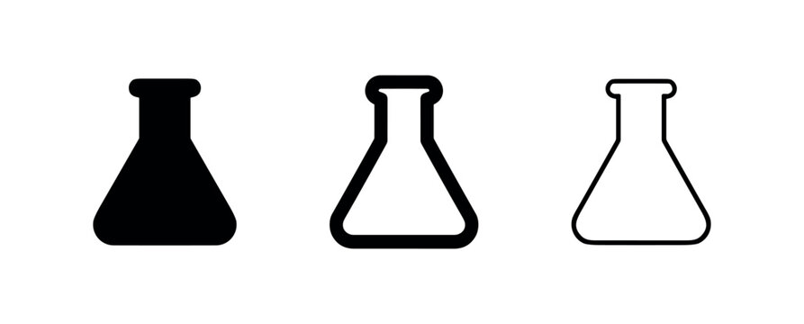Conical flask icon set. Erlenmeyer laboratory glassware vector, chemistry and science symbol. Research experiment illustration.