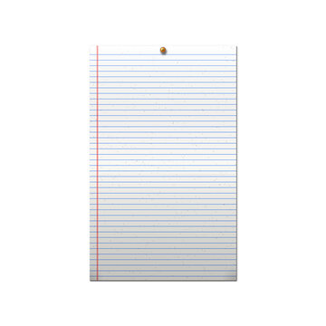 Single ruled white paper page with blue lines and red margin pinned for academic essay and letter work.