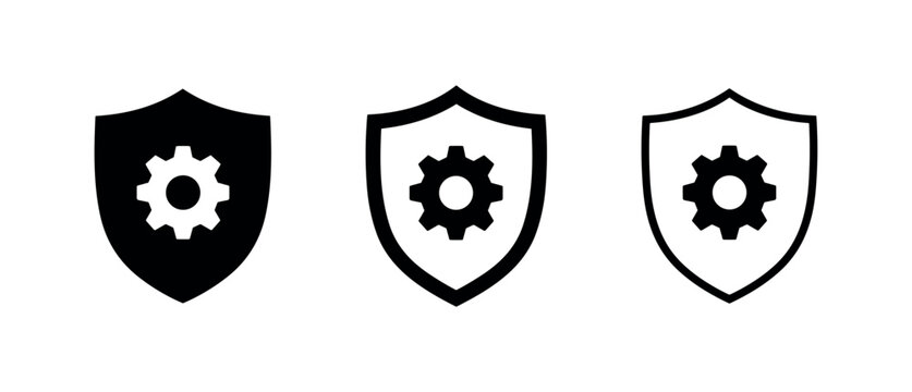 Security settings shield with gear icon set. System protection concept.