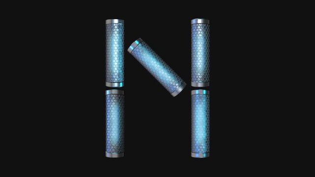 A drag and drop overlay letter that is made up from animated metallic tubes that pulsate and rotate.
