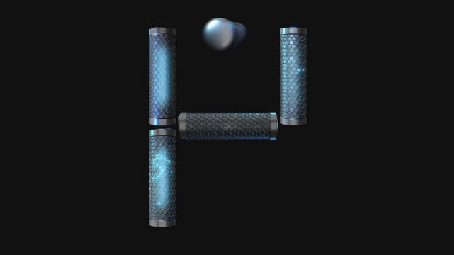 A drag and drop overlay letter that is made up from animated metallic tubes that pulsate and rotate.
