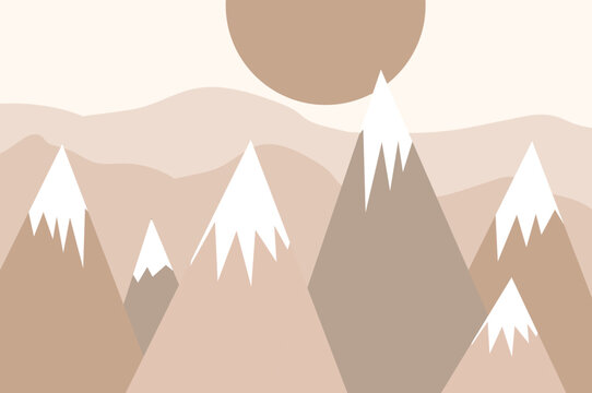 Hand drawn design of kids mountains. For children's wallpapers. Mountains, clouds.  Vector illustrations