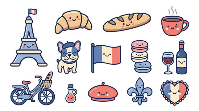 set of  france travel icons
